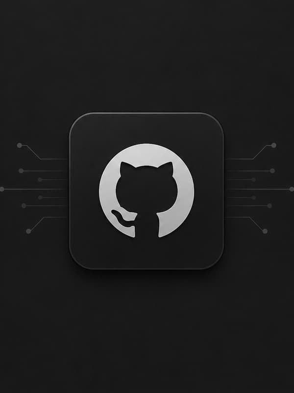 The GitHub mark on a dark rounded tile, circuit traces running out to either side